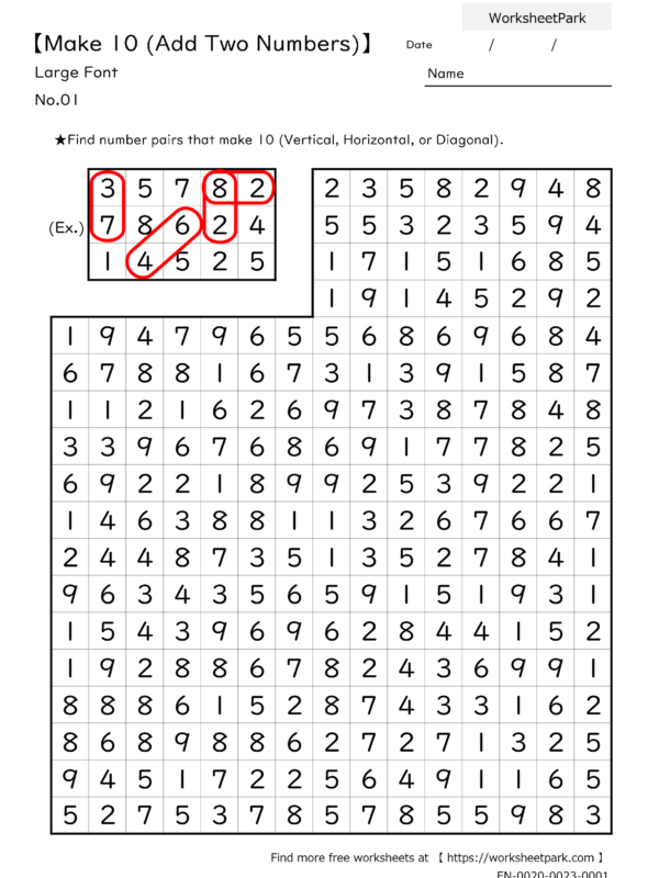 Make 10 (Add Two Numbers) Large Font