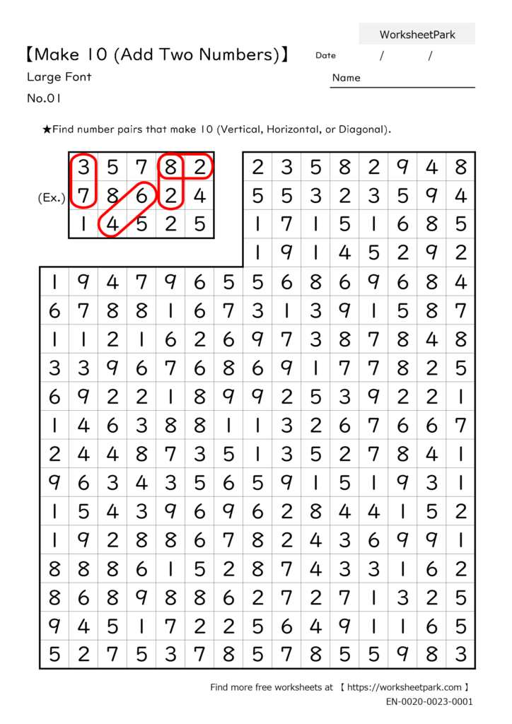 Make 10 (Add Two Numbers) Large Font